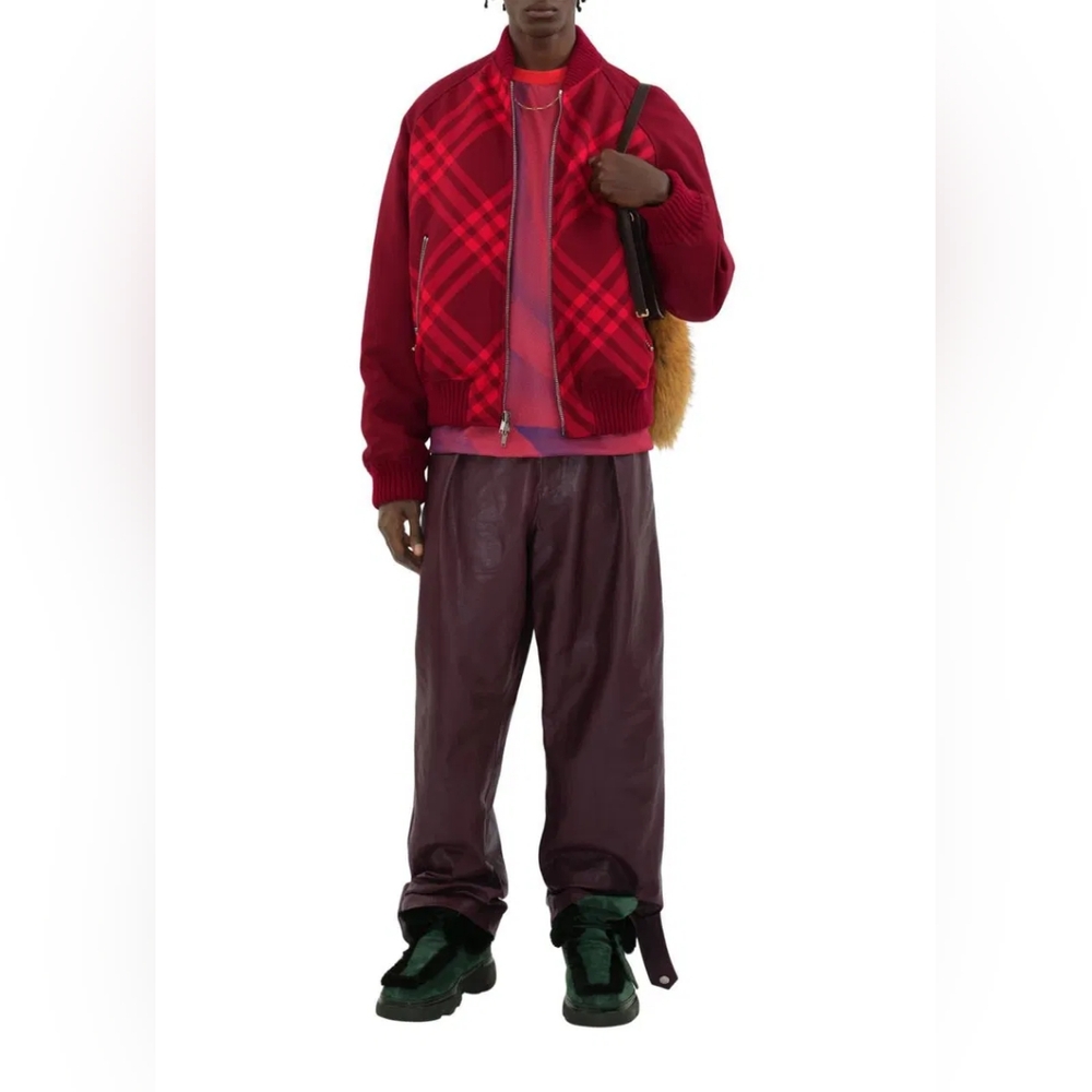 BURBERRY Men's Wide Leg Leather Trouser Pants In Purple Size XL Org $5,900